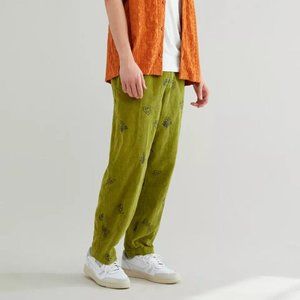 NWT Urban Outfitters Embroidered Corduroy Beach Pant in dark green